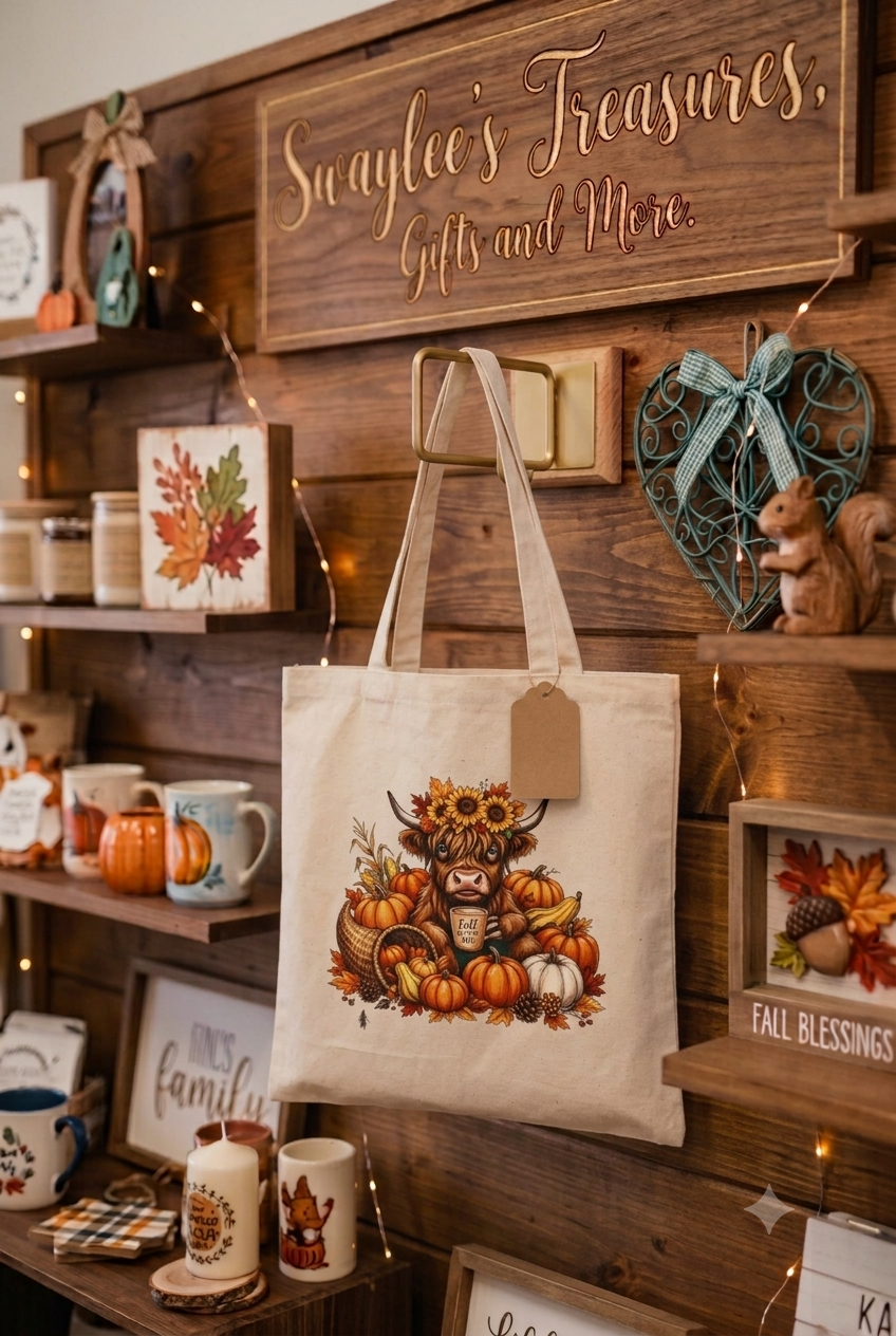 Large.Tote with highland cow and sunflower